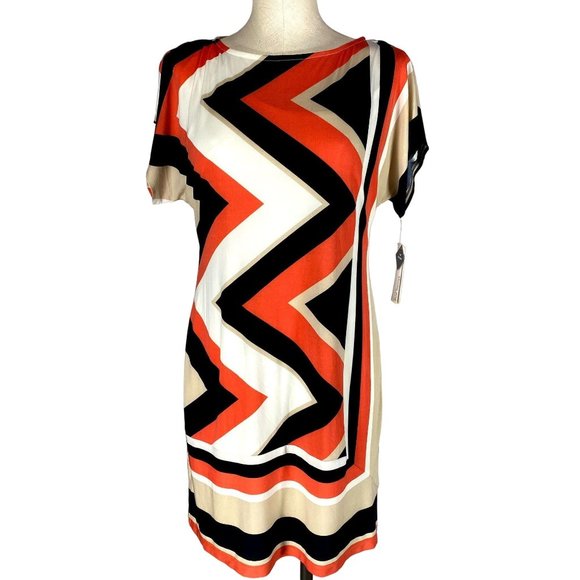 STUDIO ONE Chevron Printed Sheath Dress Women's Size Small Short Sleeve NWT - Picture 1 of 9